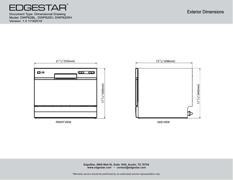 Page 1 de la notice Fiche technique EdgeStar DWP62WH