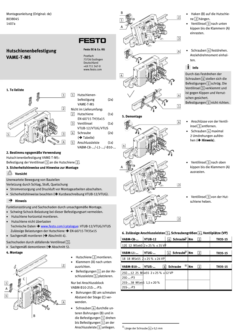 Page 1 de la notice Manuel utilisateur Festo VAME-T-M5