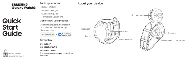 Page 1 de la notice Guide de démarrage rapide Samsung Galaxy Watch 3