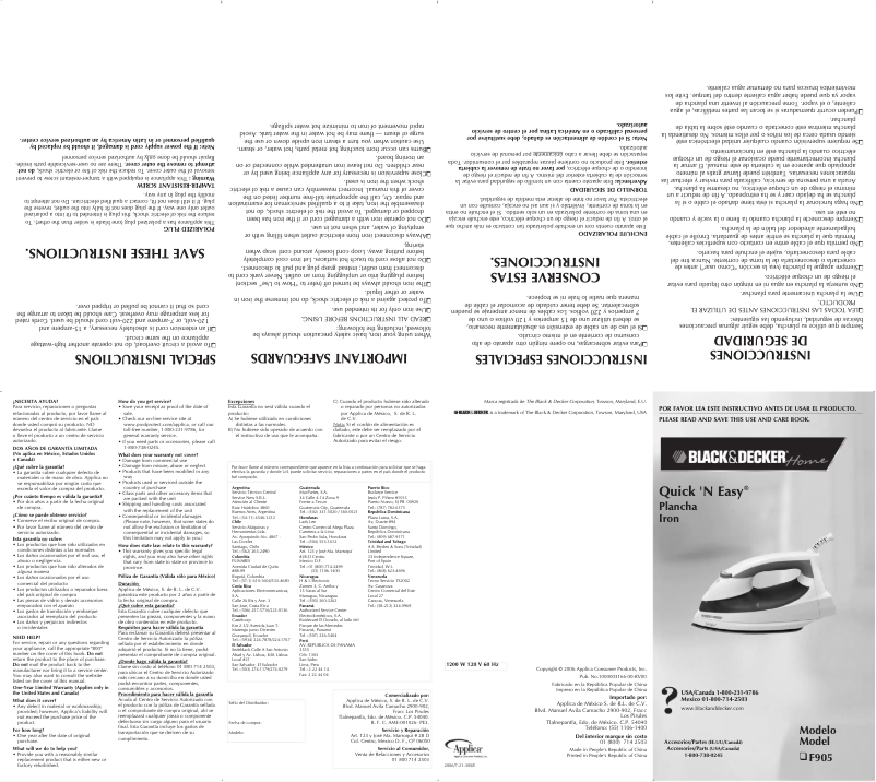 Page 1 de la notice Manuel utilisateur Black & Decker F905