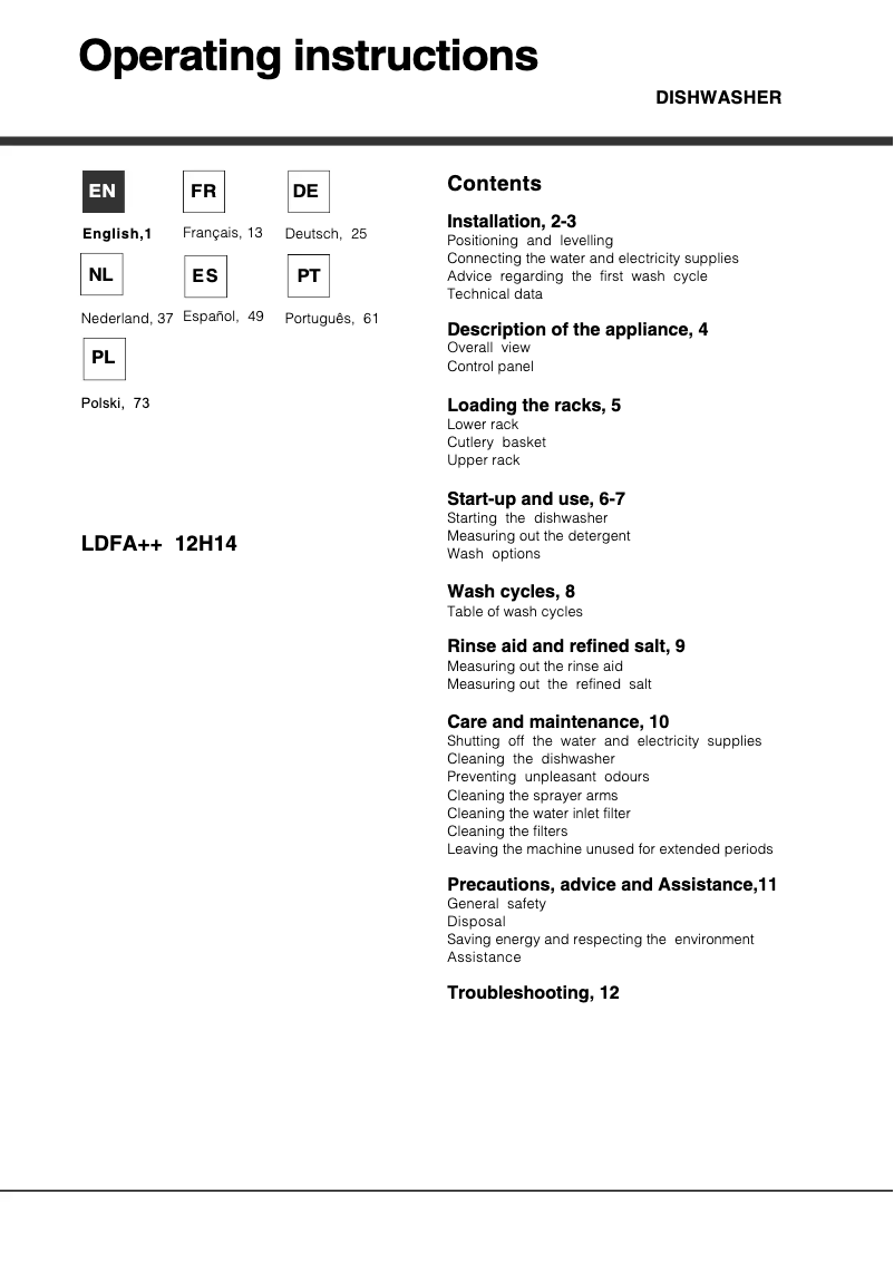 Page n°1 - Manuel utilisateur Hotpoint Ariston LDFA++ 12H14 X EU