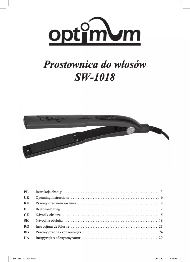Page 1 de la notice Manuel utilisateur Optimum SW-1018