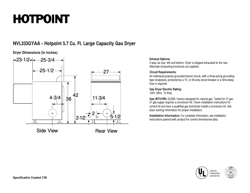 Page n°1 - Fiche technique Hotpoint NVL333GYAA