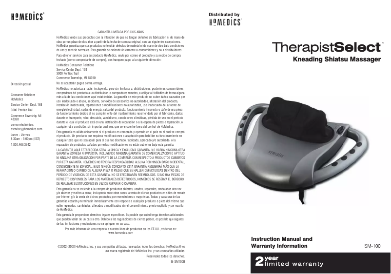 Page n°1 - Manuel utilisateur Homedics SM-100