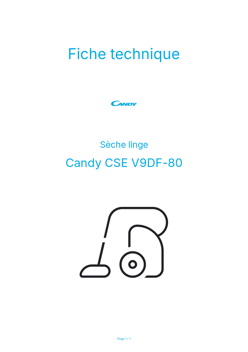 Page n°1 - Fiche technique Candy CSE V9DF-80