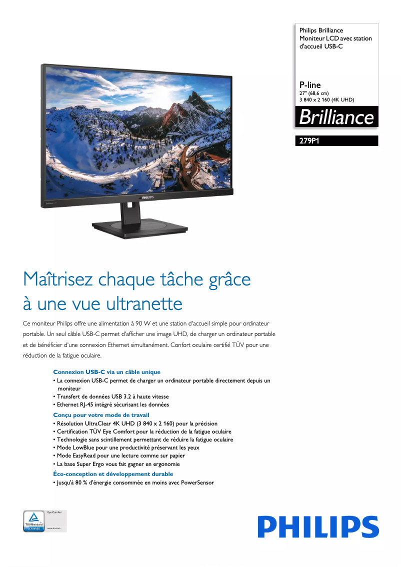 Page n°1 - Fiche technique Philips Brilliance 279P1