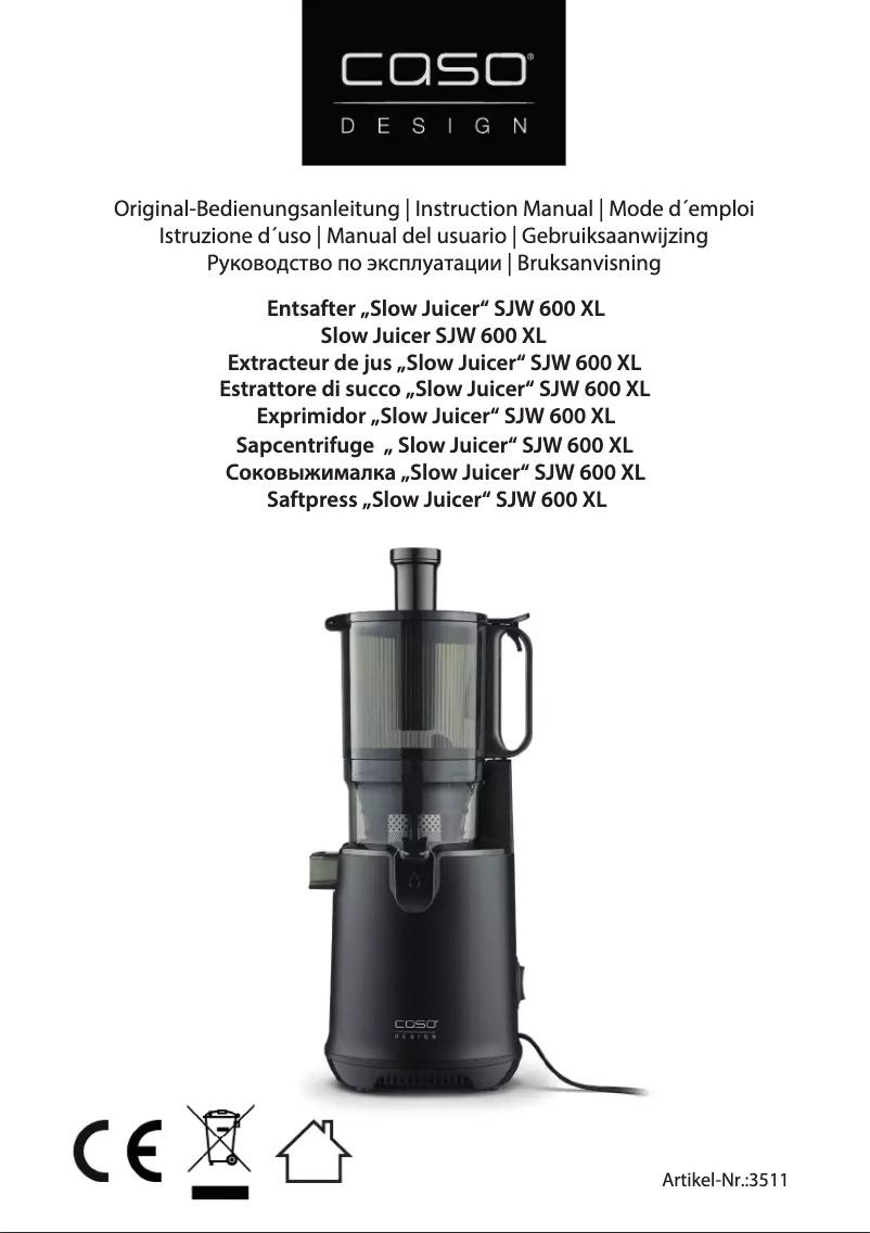 Image de la première page du manuel de l'appareil SJW 600 XL