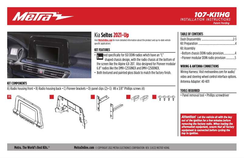 Page n°1 - Manuel utilisateur Metra 107-KI1HG