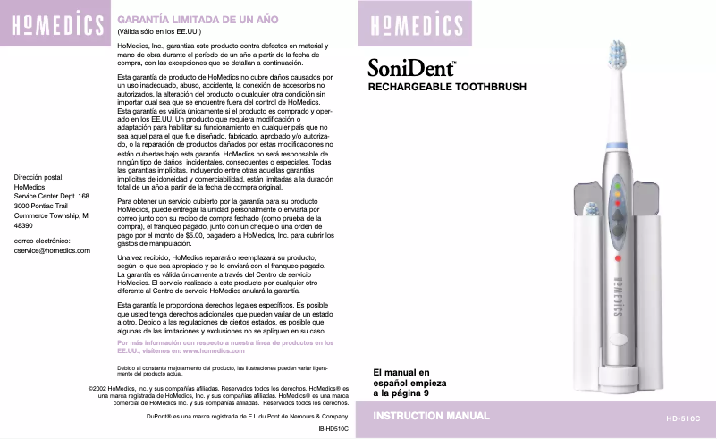 Page n°1 - Manuel utilisateur Homedics SoniDent HD-510