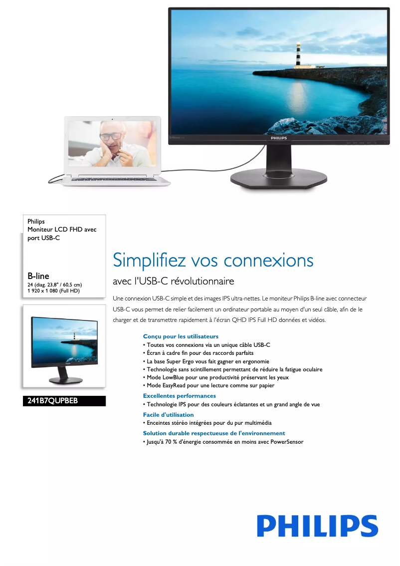 Page n°1 - Fiche technique Philips B Line 241B7QUPBEB