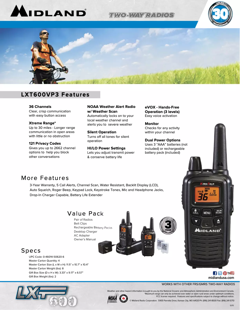 Page 1 de la notice Fiche technique Midland LXT633VP3