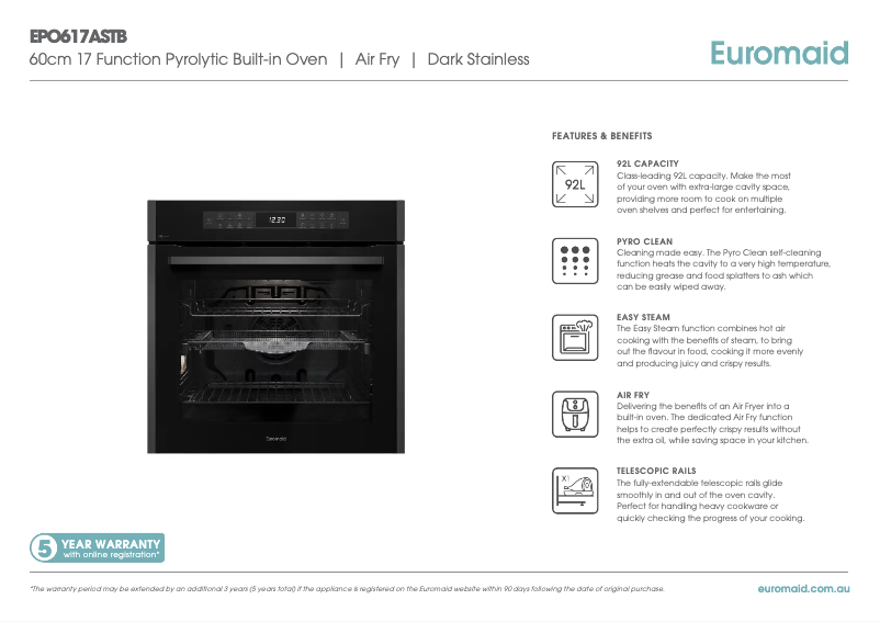 Page 1 de la notice Fiche technique Euromaid EPO617ASTB