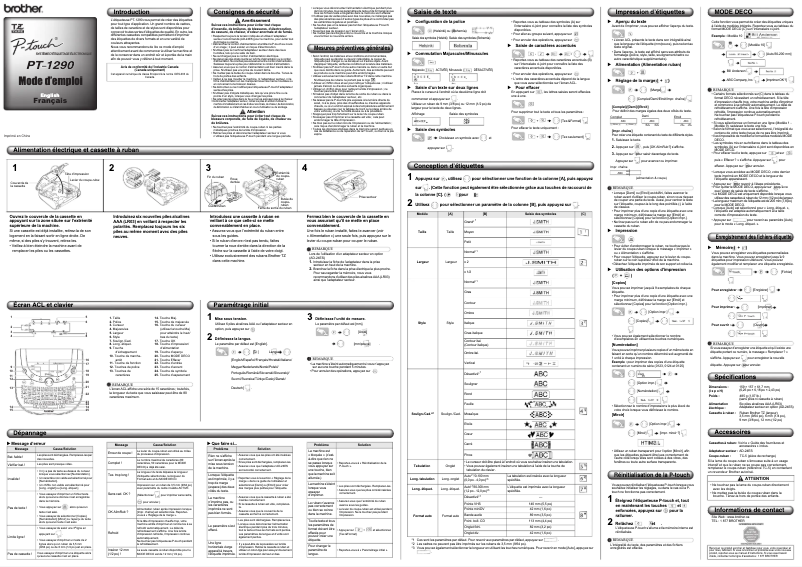 Page 1 de la notice Manuel utilisateur Brother PT-1290