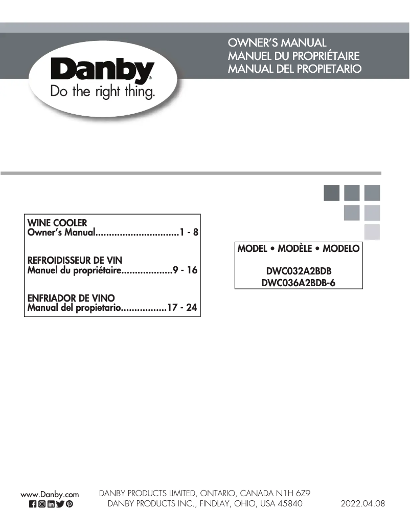 Page n°1 - Manuel utilisateur Danby DWC036A2BDB-6