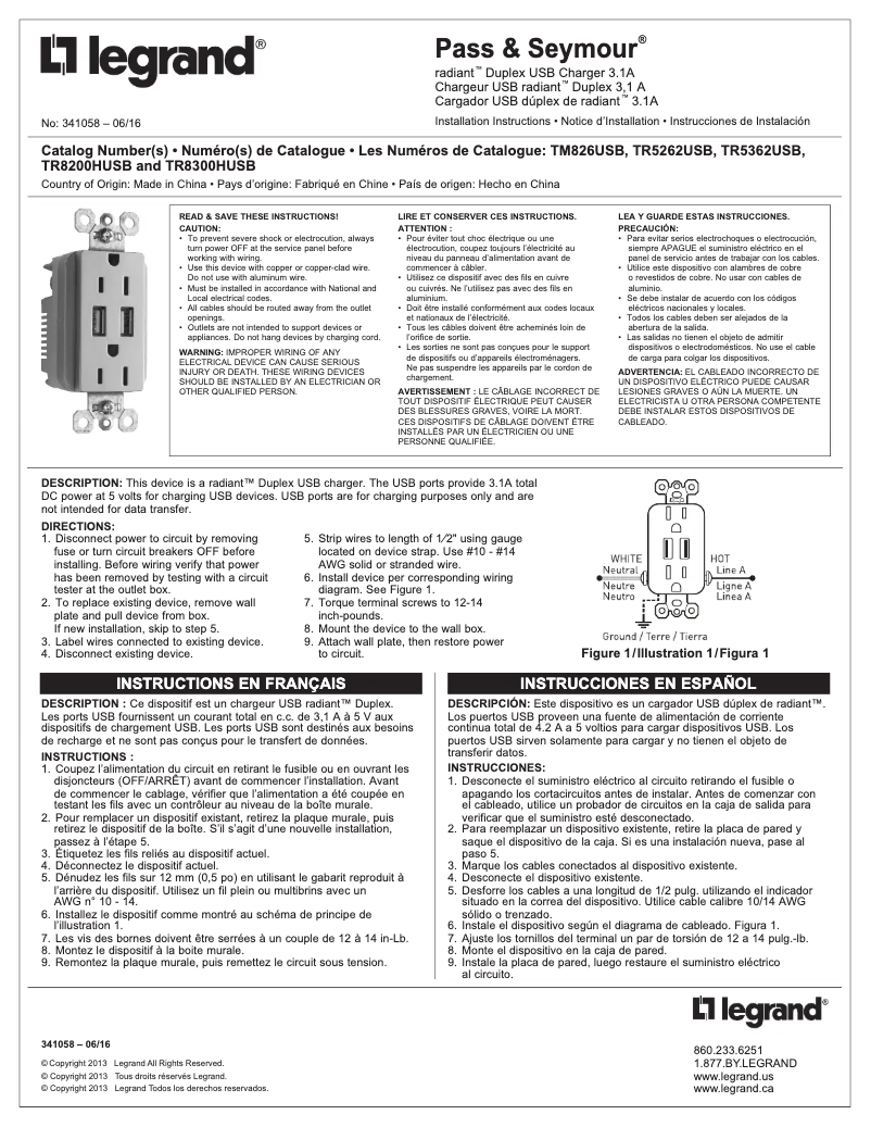 Page 1 de la notice Manuel utilisateur Legrand TM826USBW