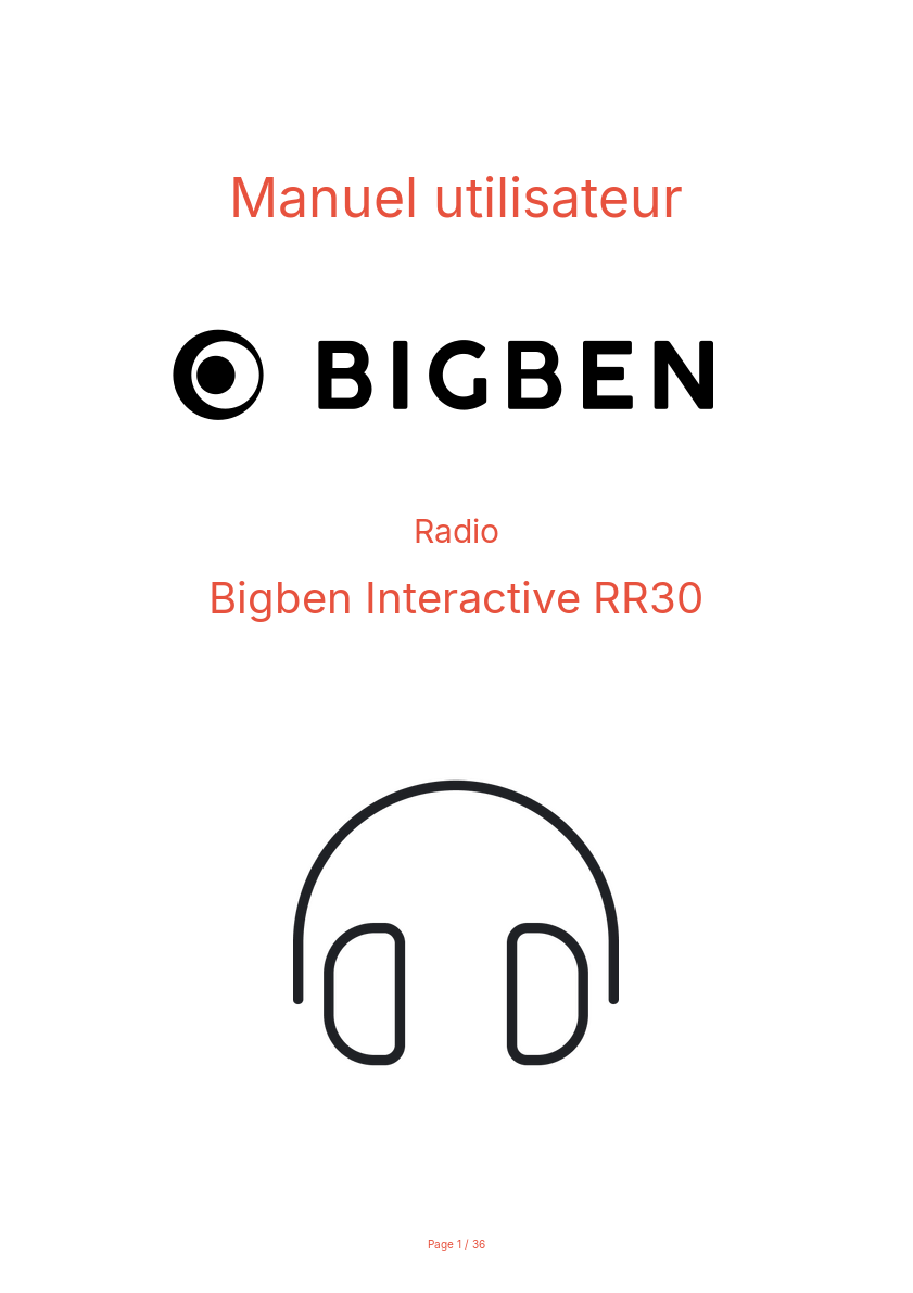 Page n°1 - Manuel utilisateur Bigben Interactive RR30
