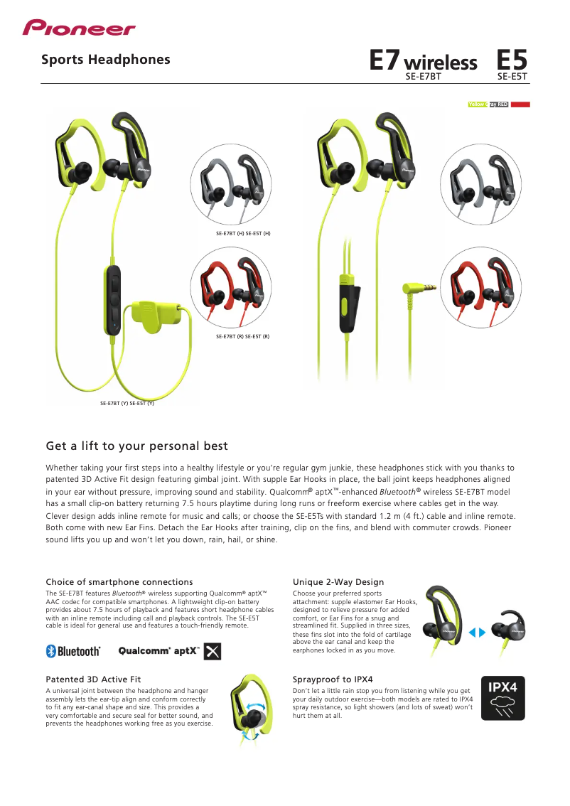 Page n°1 - Fiche technique Pioneer SE-E7BT