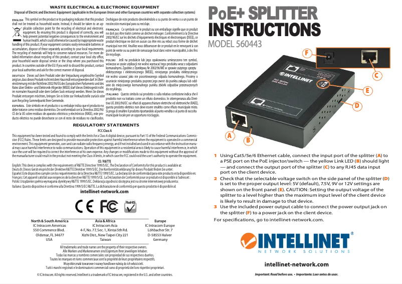 Page 1 de la notice Manuel utilisateur Intellinet 560443