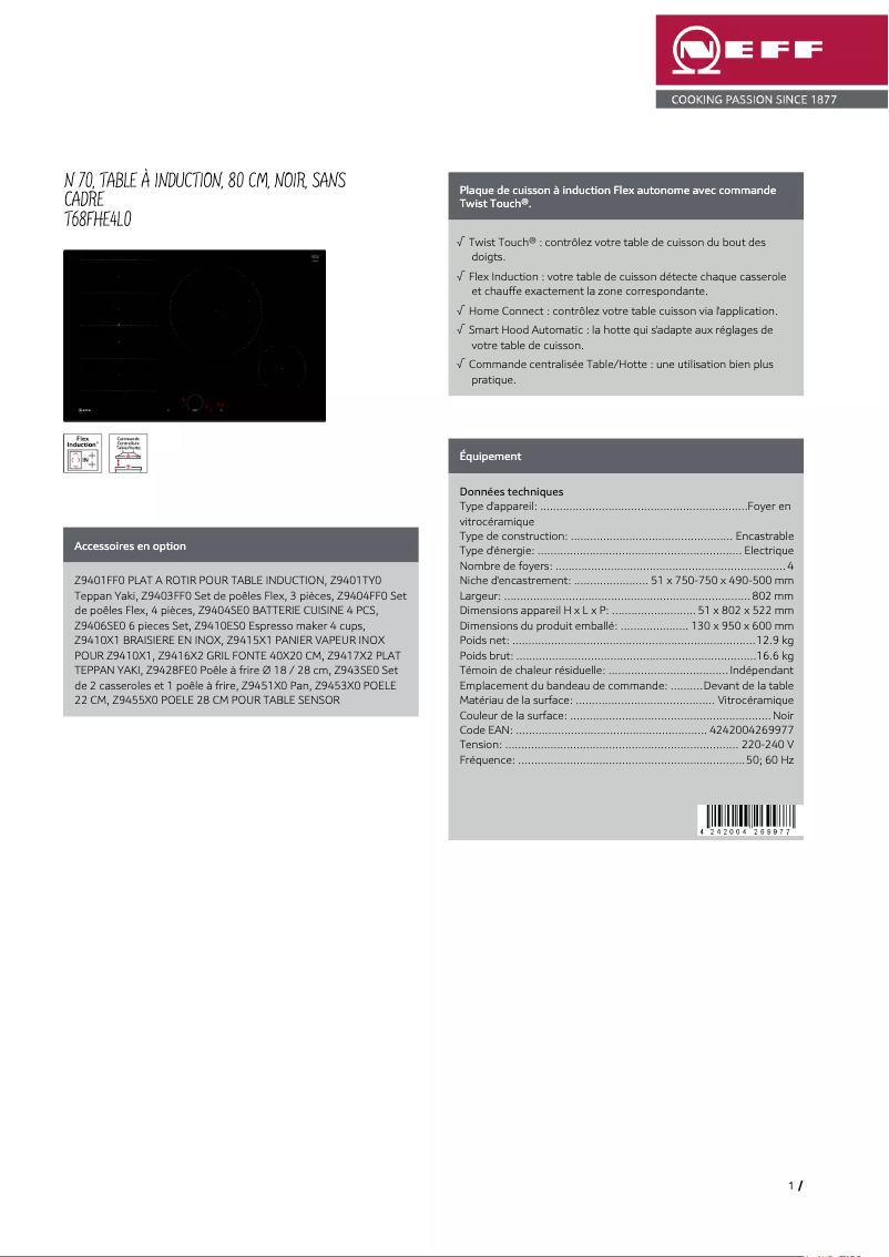 Page n°1 - Fiche technique Neff T68FHE4L0