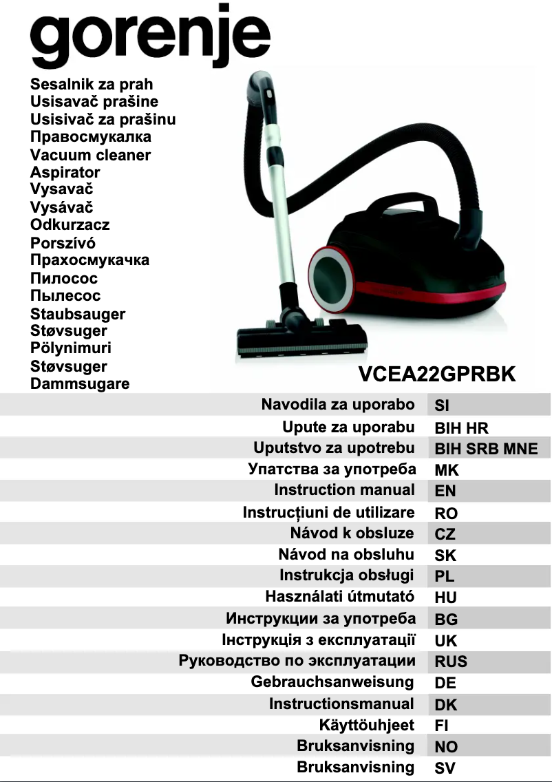 Page 1 de la notice Manuel utilisateur Gorenje VCEA22GPRBK