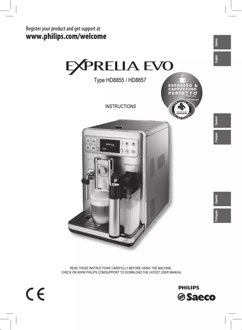 Image de la première page du manuel de l'appareil Saeco Exprelia Evo HD8857