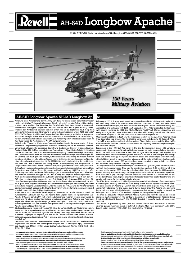 Image de la première page du manuel de l'appareil AH-64D Longbow Apache 100 Years Military Aviation