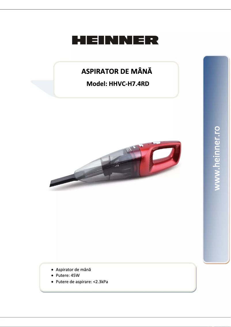 Image de la première page du manuel de l'appareil HHVC-H7.4RD