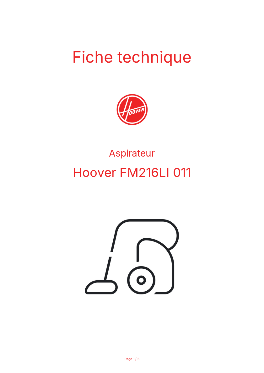 Page n°1 - Fiche technique Hoover FM216LI 011