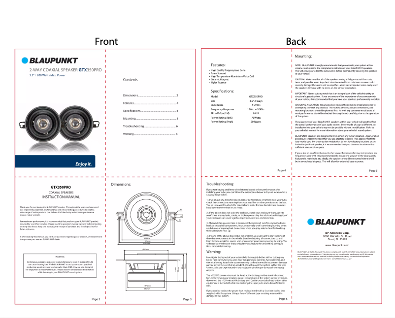 Page n°1 - Manuel utilisateur Blaupunkt GTX350PRO