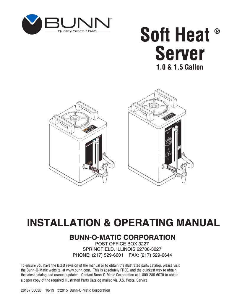 Page n°1 - Guide d'installation Bunn Soft Heat
