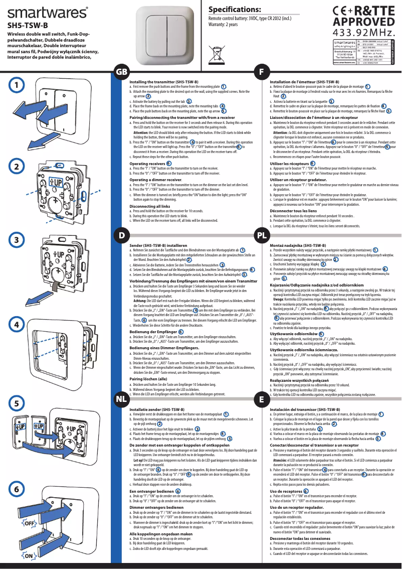 Page 1 of the manual User Manual Smartwares SH5-TSW-B