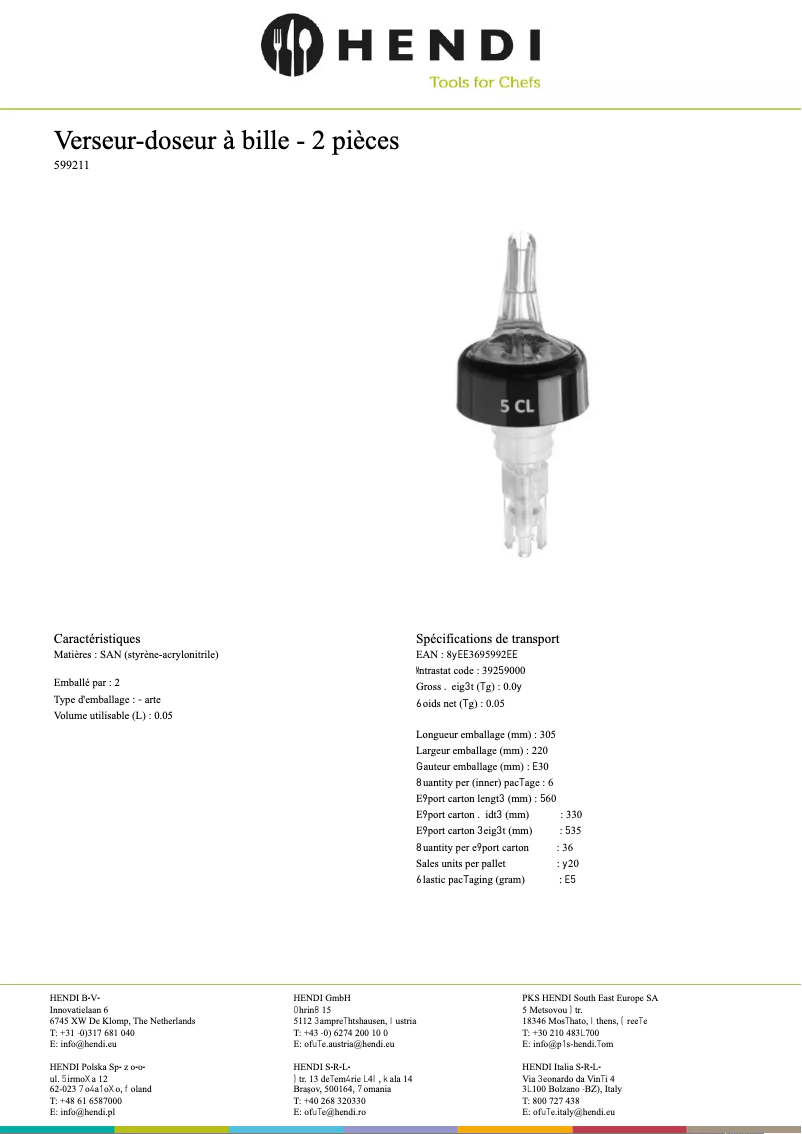 Page 1 de la notice Fiche technique Hendi 599198