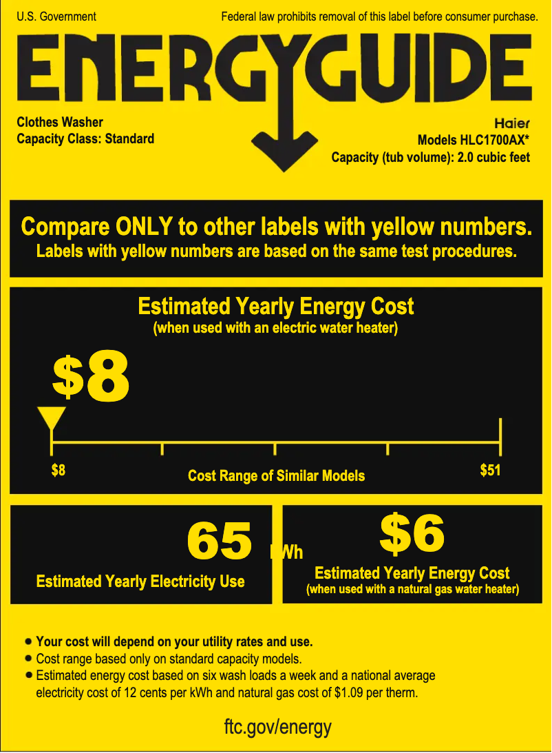 Page 1 de la notice Label énergétique Haier HLC1700AXW