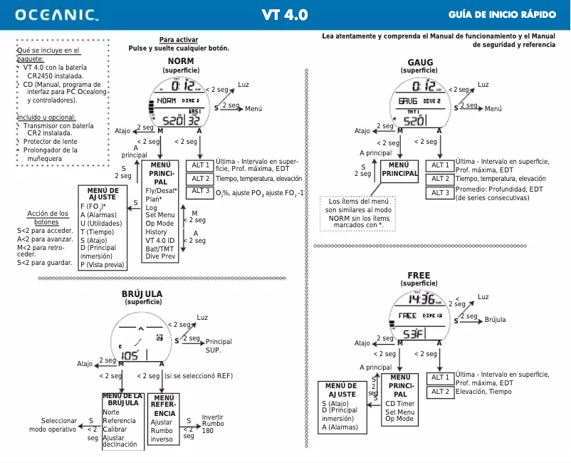 Page 1 de la notice Manuel utilisateur Oceanic VT 4.0