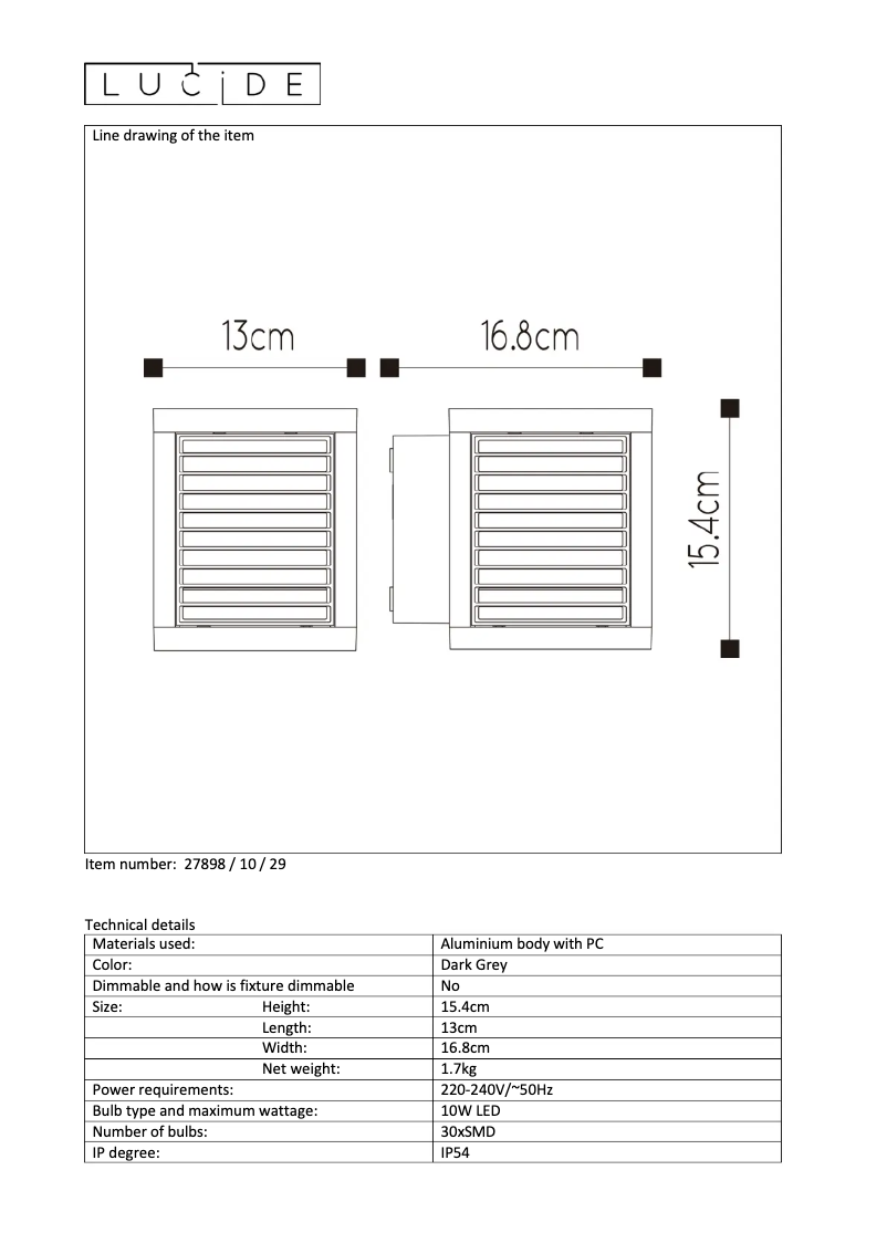 Page 1 de la notice Manuel utilisateur Lucide Slits 27898/10/29
