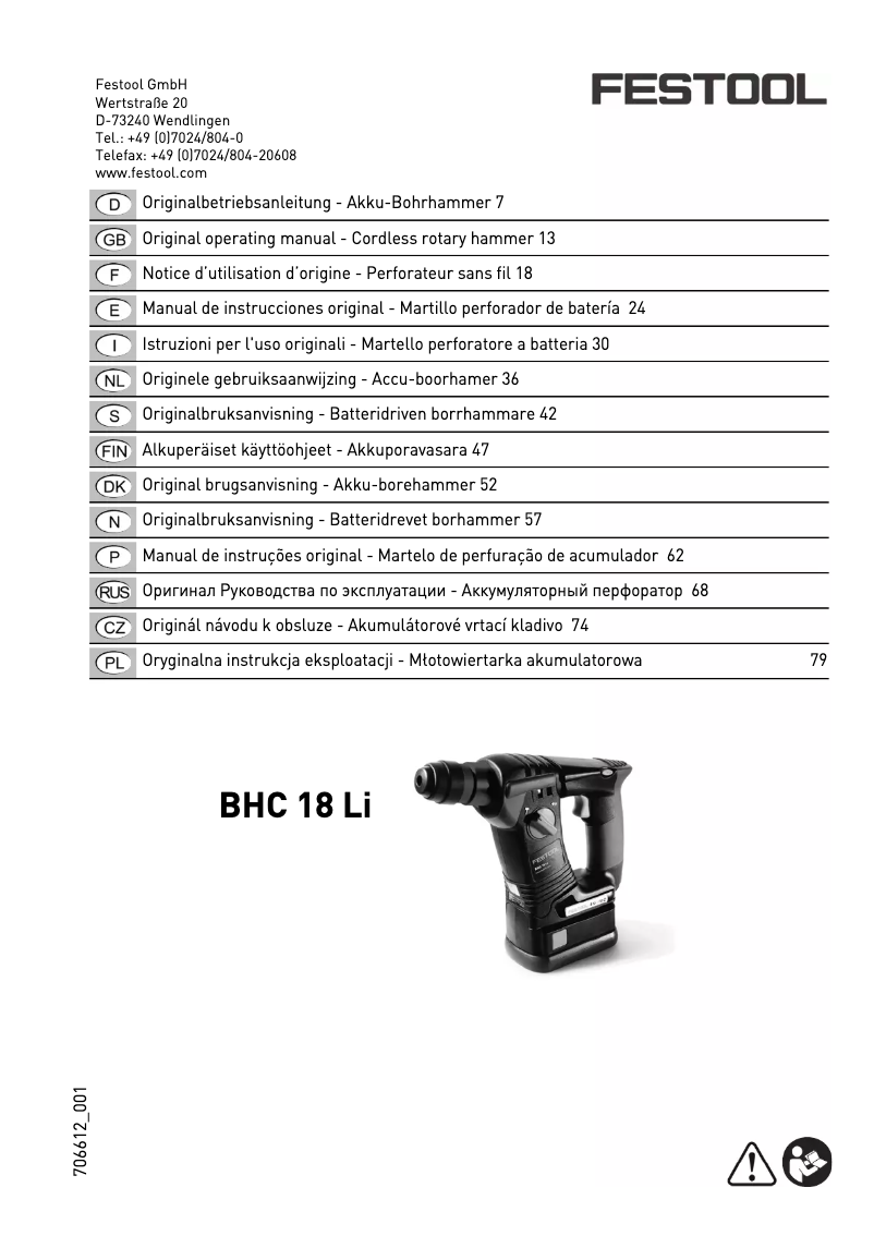 Page n°1 - Manuel utilisateur Festool C 18 Li