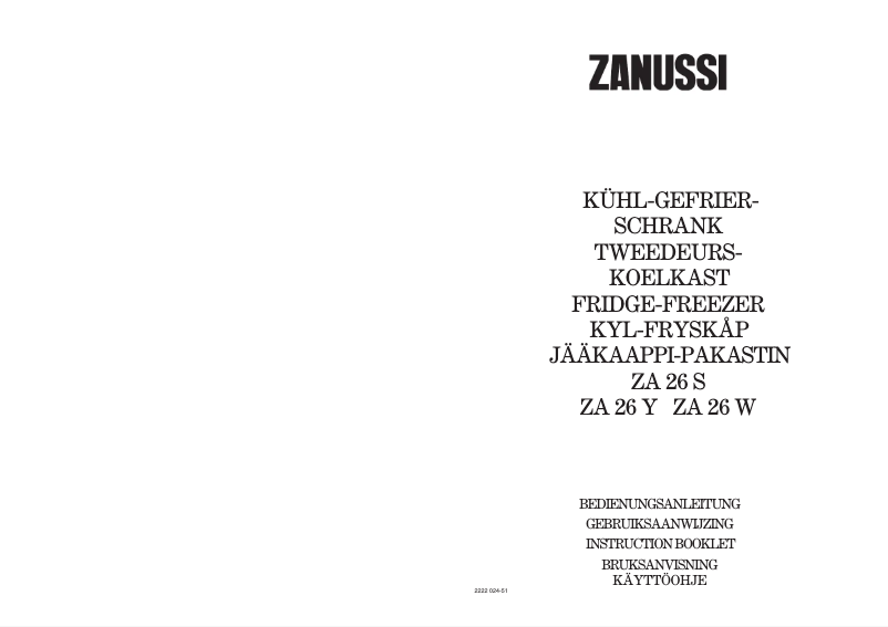 Page 1 de la notice Manuel utilisateur Zanussi ZA26W