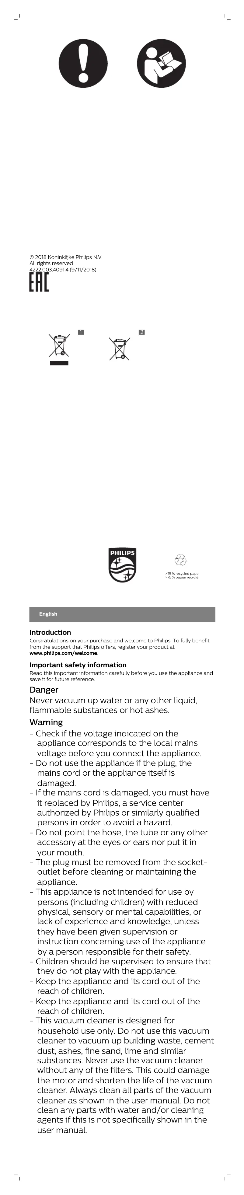 Page n°1 - Manuel utilisateur Philips PowerGo FC8297