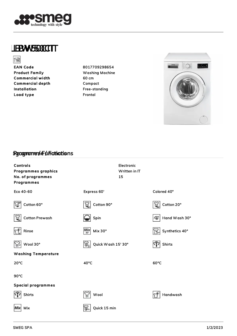 Página 1 del manual Folleto Smeg LBW50CIT