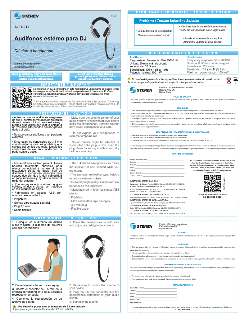 Página 1 del manual Manual de usuario Steren AUD-217