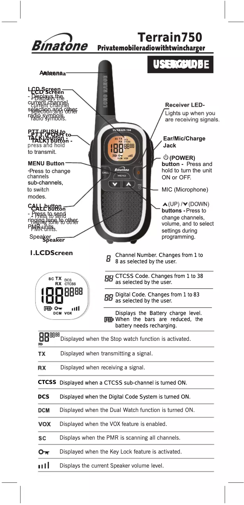 Page 1 de la notice Manuel utilisateur Binatone Terrain 750