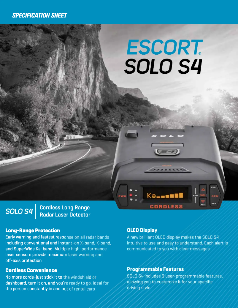 Page 1 de la notice Fiche technique Escort Solo S4