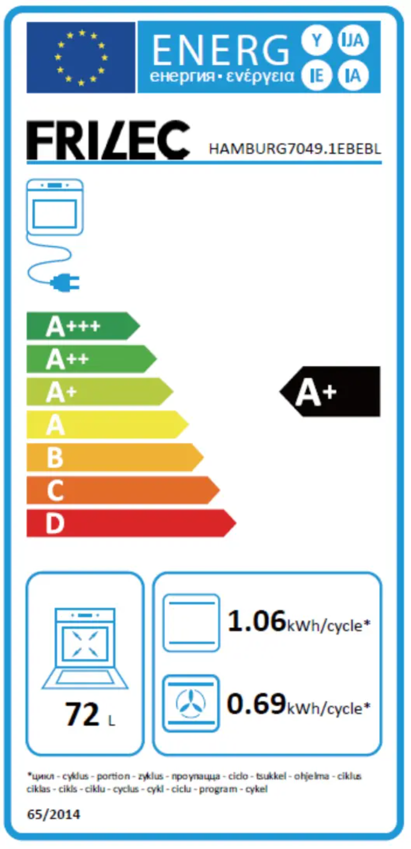 Page 1 de la notice Label énergétique Frilec HAMBURG7049.1EBEBL
