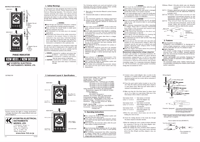 Imagen de la primera página del manual del dispositivo KEW 8031F