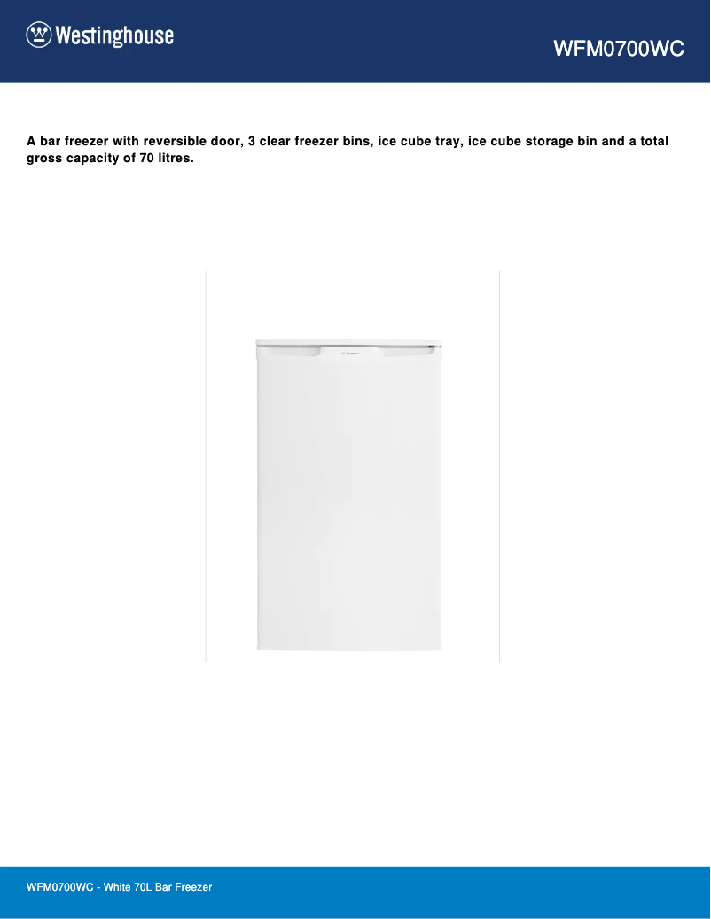 Page 1 de la notice Fiche technique Westinghouse WFM0700WC