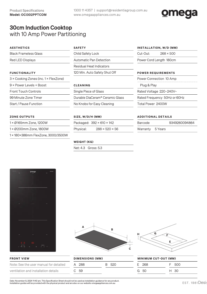 Page 1 de la notice Fiche technique Omega OCI302PPTCOM