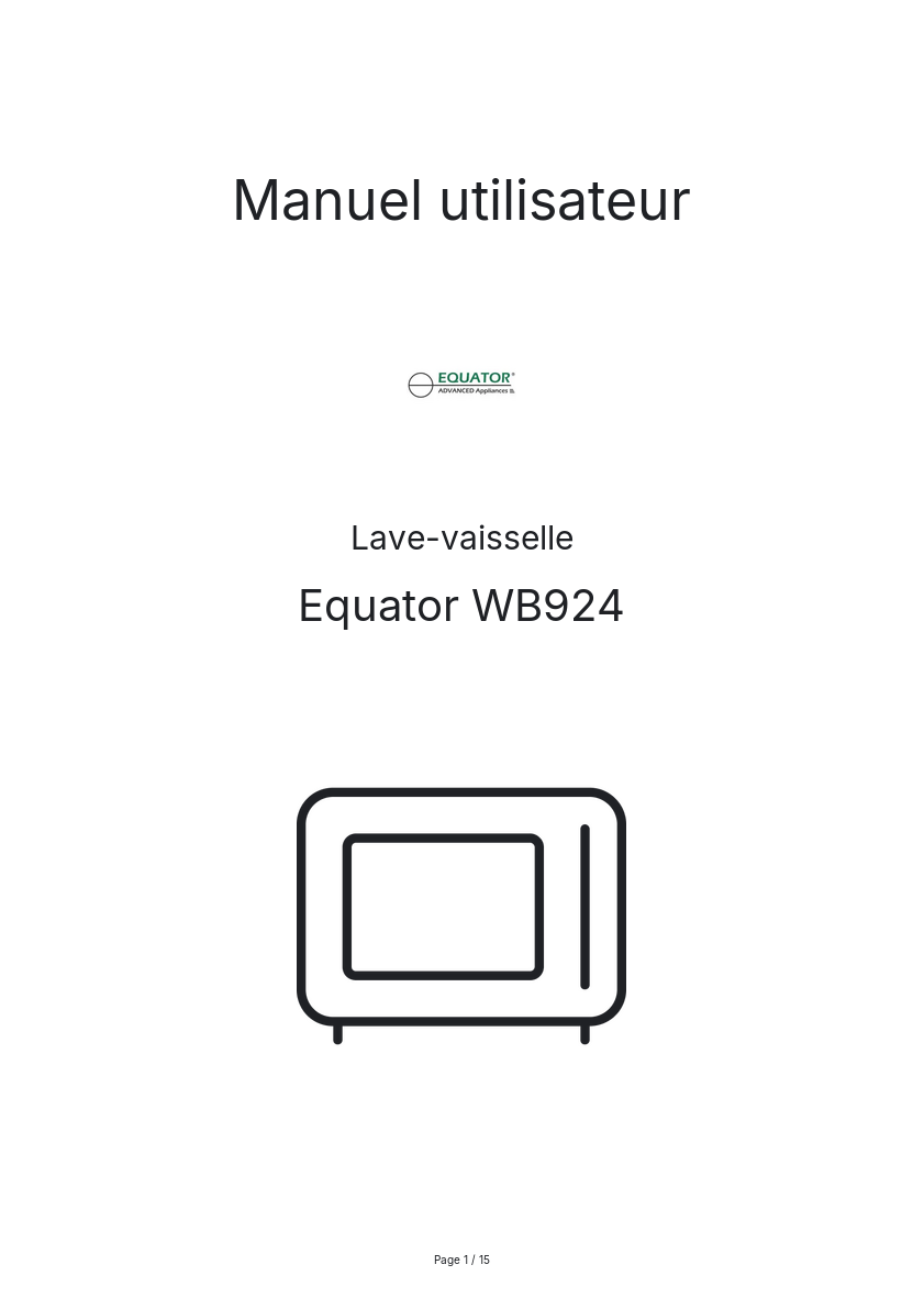 Page n°1 - Manuel utilisateur Equator WB924