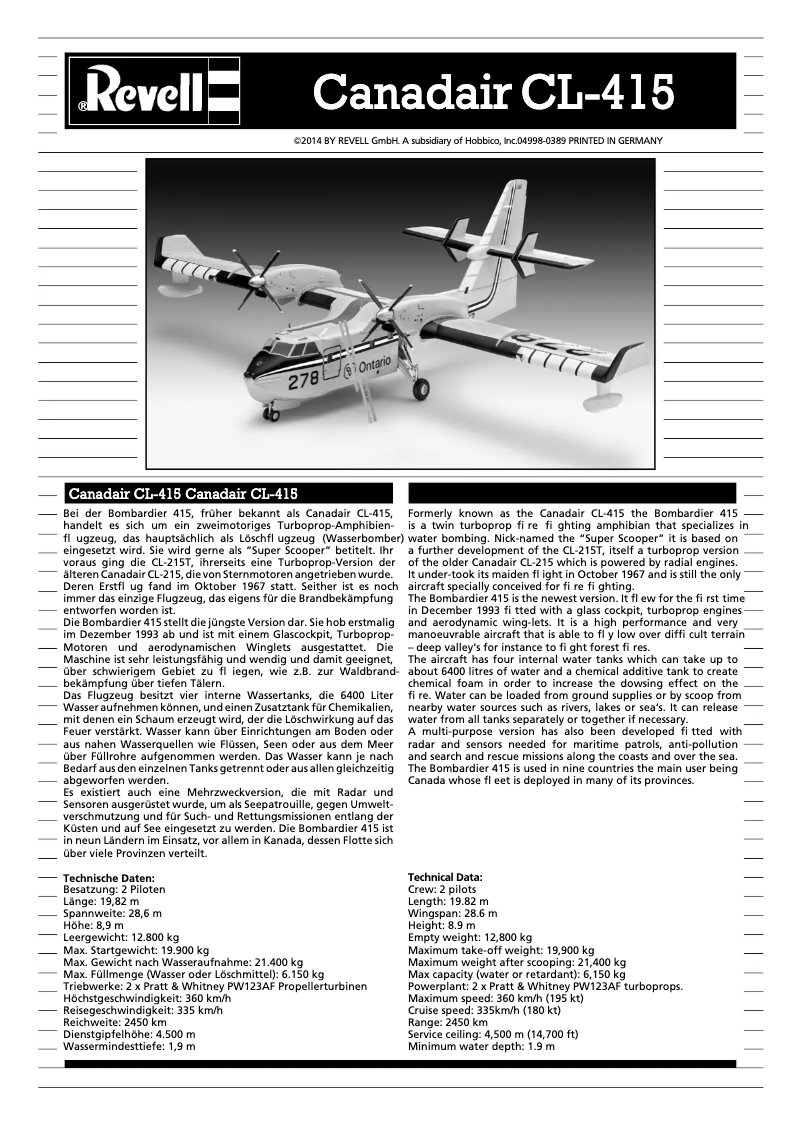 Image de la première page du manuel de l'appareil Canadair BOMBADIER CL-415