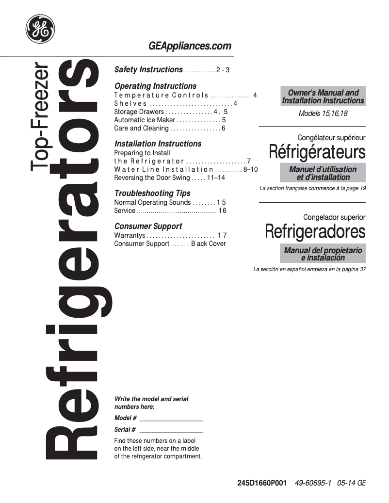 Página 1 del manual Manual de instrucciones GE GIE18ETHWW