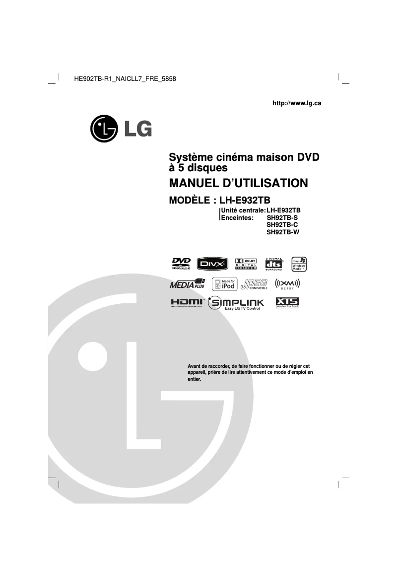Página 1 del manual Manual de usuario LG HE902TB